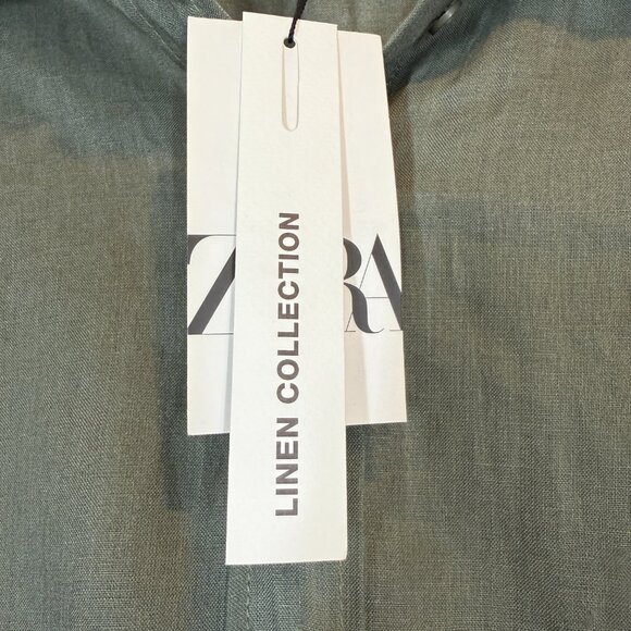 Zara Linen Collection Olive Green Shirt Tunic Button Down Oversized Vacation XS - Picture 8 of 12